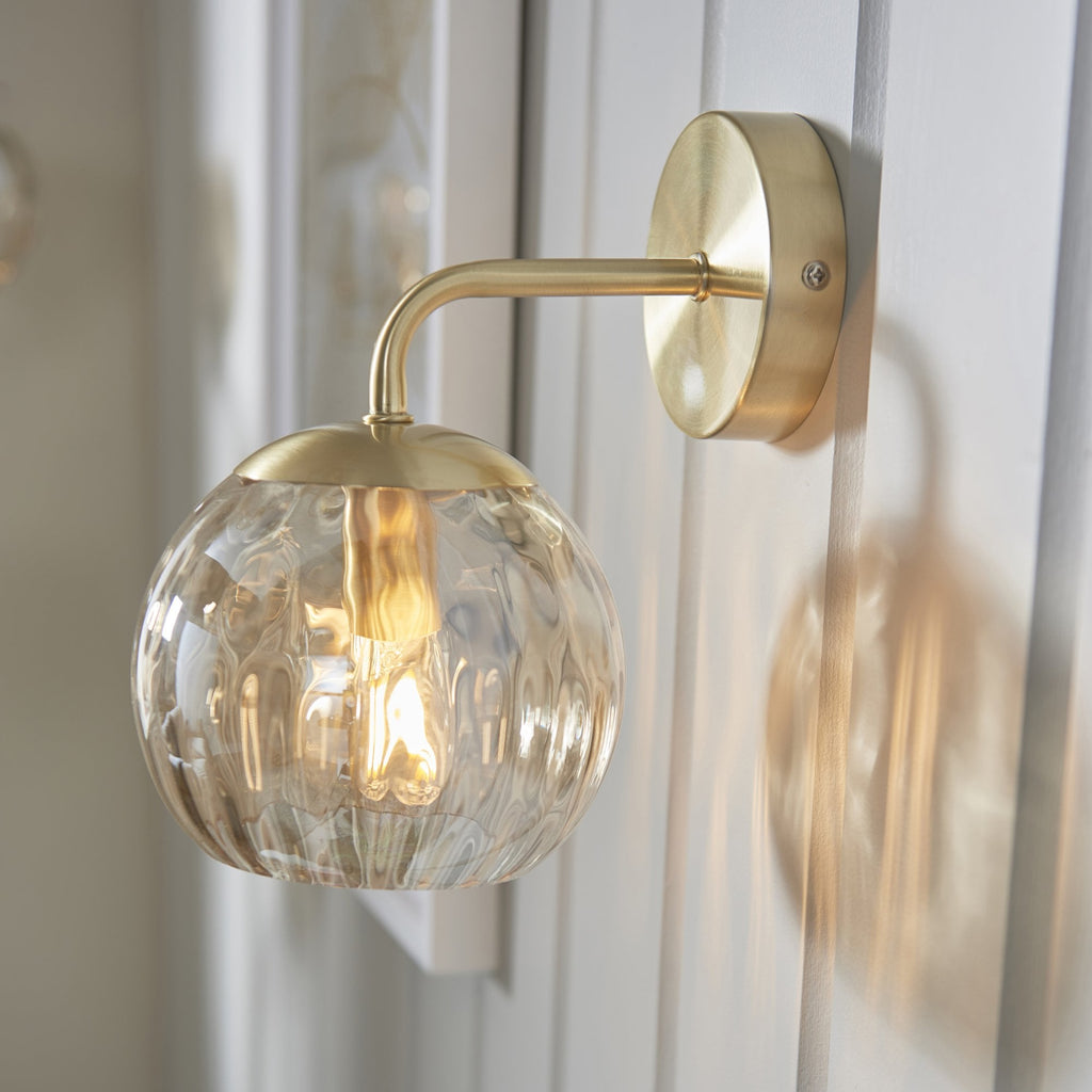 Modern Single Dimple Champagne Glass Wall Light In Satin Gold 91970