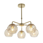 Modern 5 Light Dimple Champagne Lustre Glass Ceiling Pendant In Satin Gold 91969