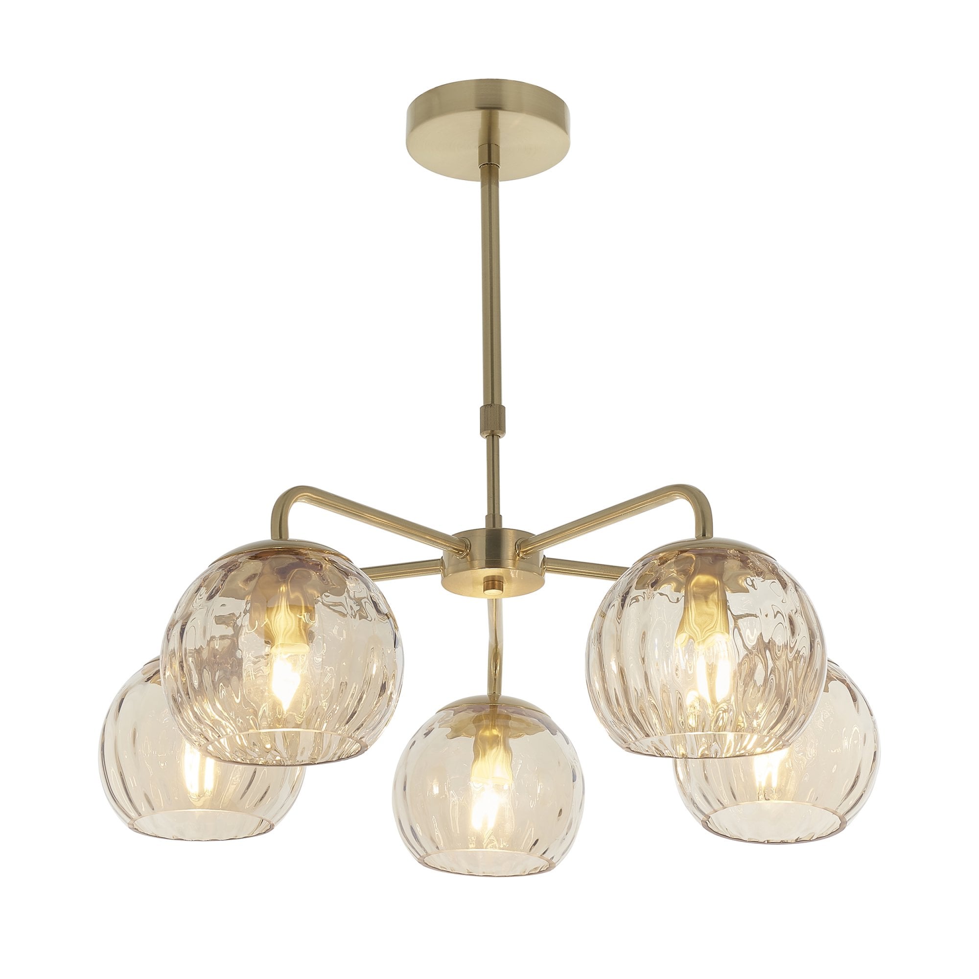 Modern 5 Light Dimple Champagne Lustre Glass Ceiling Pendant In Satin Gold 91969