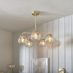 Modern 5 Light Dimple Champagne Lustre Glass Ceiling Pendant In Satin Gold 91969