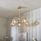 Modern 5 Light Dimple Champagne Lustre Glass Ceiling Pendant In Satin Gold 91969