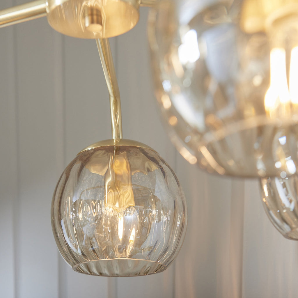 Modern 5 Light Dimple Champagne Lustre Glass Ceiling Pendant In Satin Gold 91969