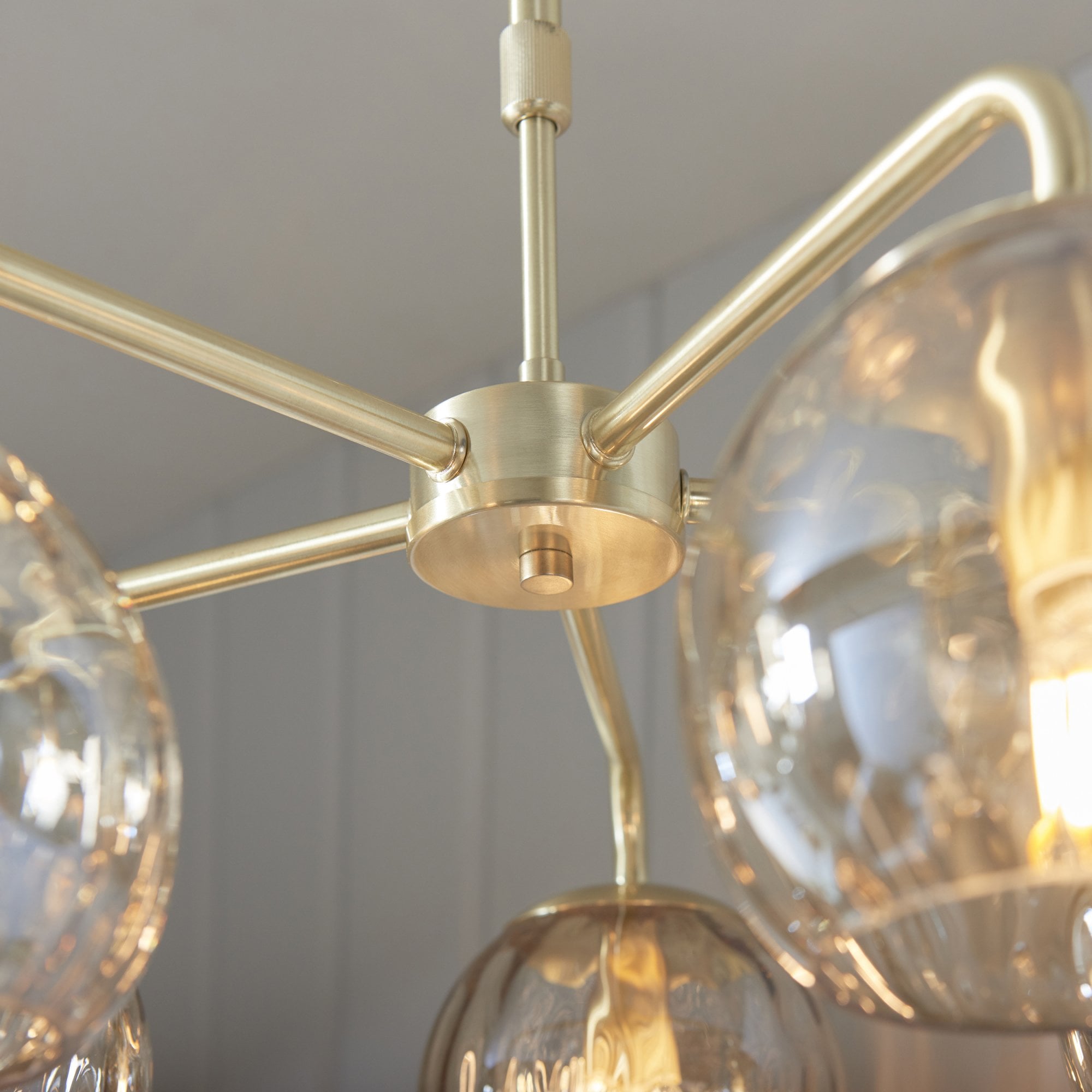 Modern 5 Light Dimple Champagne Lustre Glass Ceiling Pendant In Satin Gold 91969