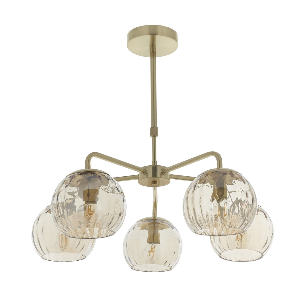 Modern 5 Light Dimple Champagne Lustre Glass Ceiling Pendant In Satin Gold 91969