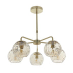 Modern 5 Light Dimple Champagne Lustre Glass Ceiling Pendant In Satin Gold 91969
