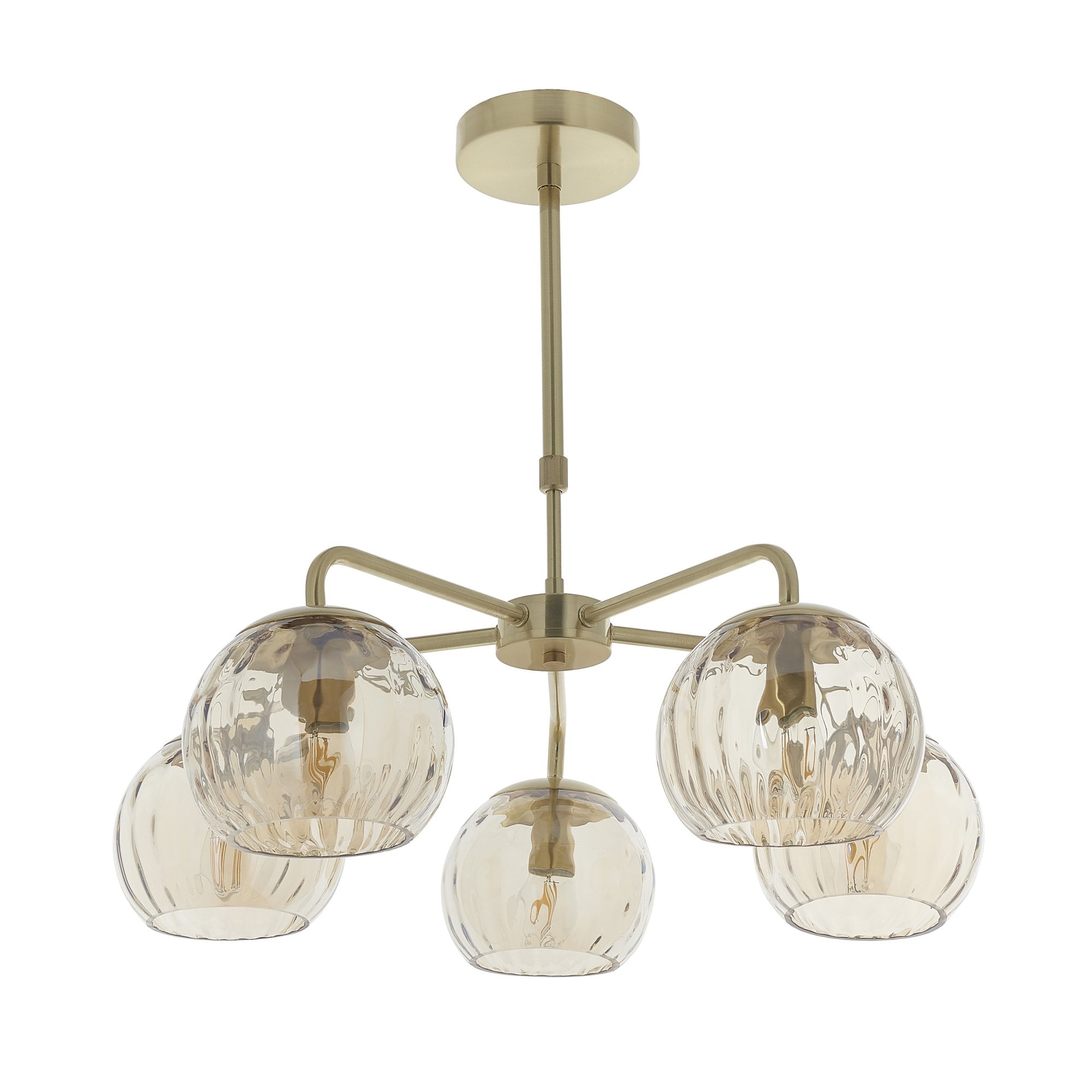 Modern 5 Light Dimple Champagne Lustre Glass Ceiling Pendant In Satin Gold 91969