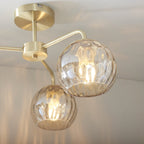Modern 3 Light Dimple Champagne Lustre Glass Semi Flush Ceiling Light In Satin Gold 91968