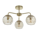 Modern 3 Light Dimple Champagne Lustre Glass Semi Flush Ceiling Light In Satin Gold 91968