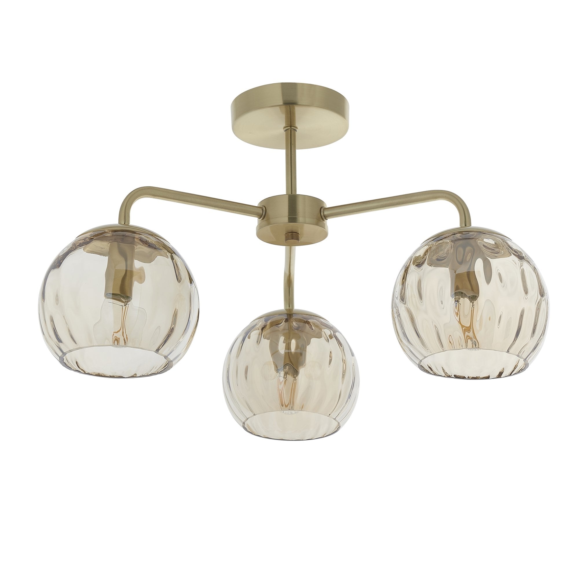 Modern 3 Light Dimple Champagne Lustre Glass Semi Flush Ceiling Light In Satin Gold 91968