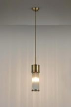Pillar Bathroom Single Ceiling Pendant Light In Antique Brass And Clear Glass Rods IP44 E14