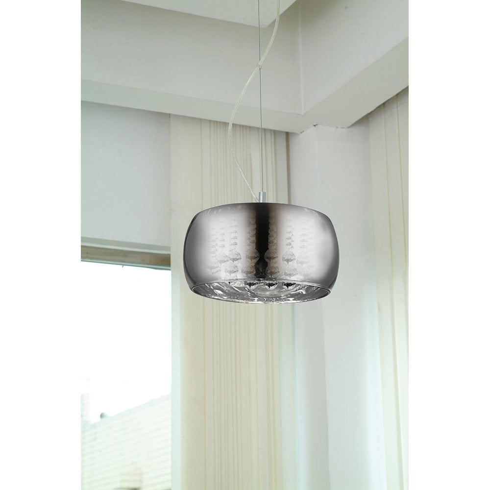 Deni Medium 3 Light Ceiling Pendant With Smoked Glass Shade CFH606091/03/A/CH