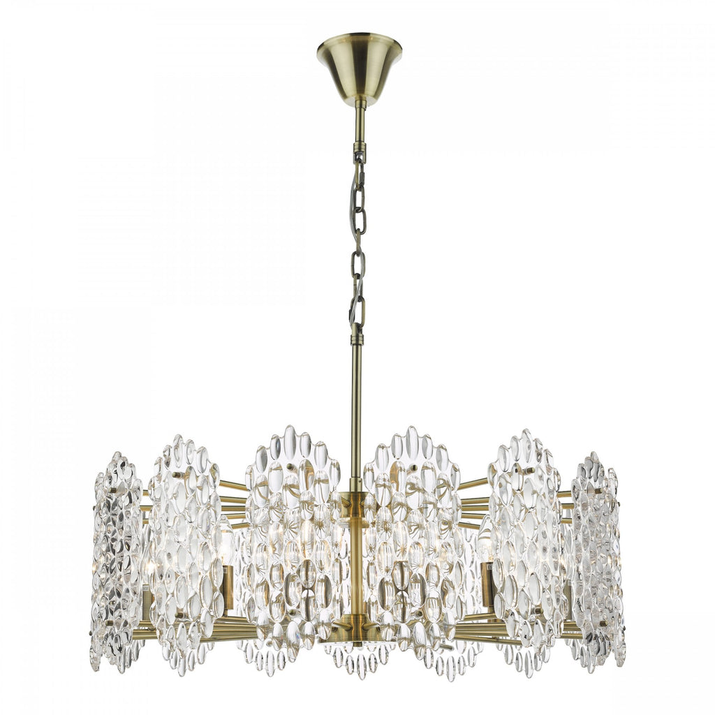 Porthos Unique 15 Light Textured Glass Ceiling Pendant In Antique Brass Finish POR1575