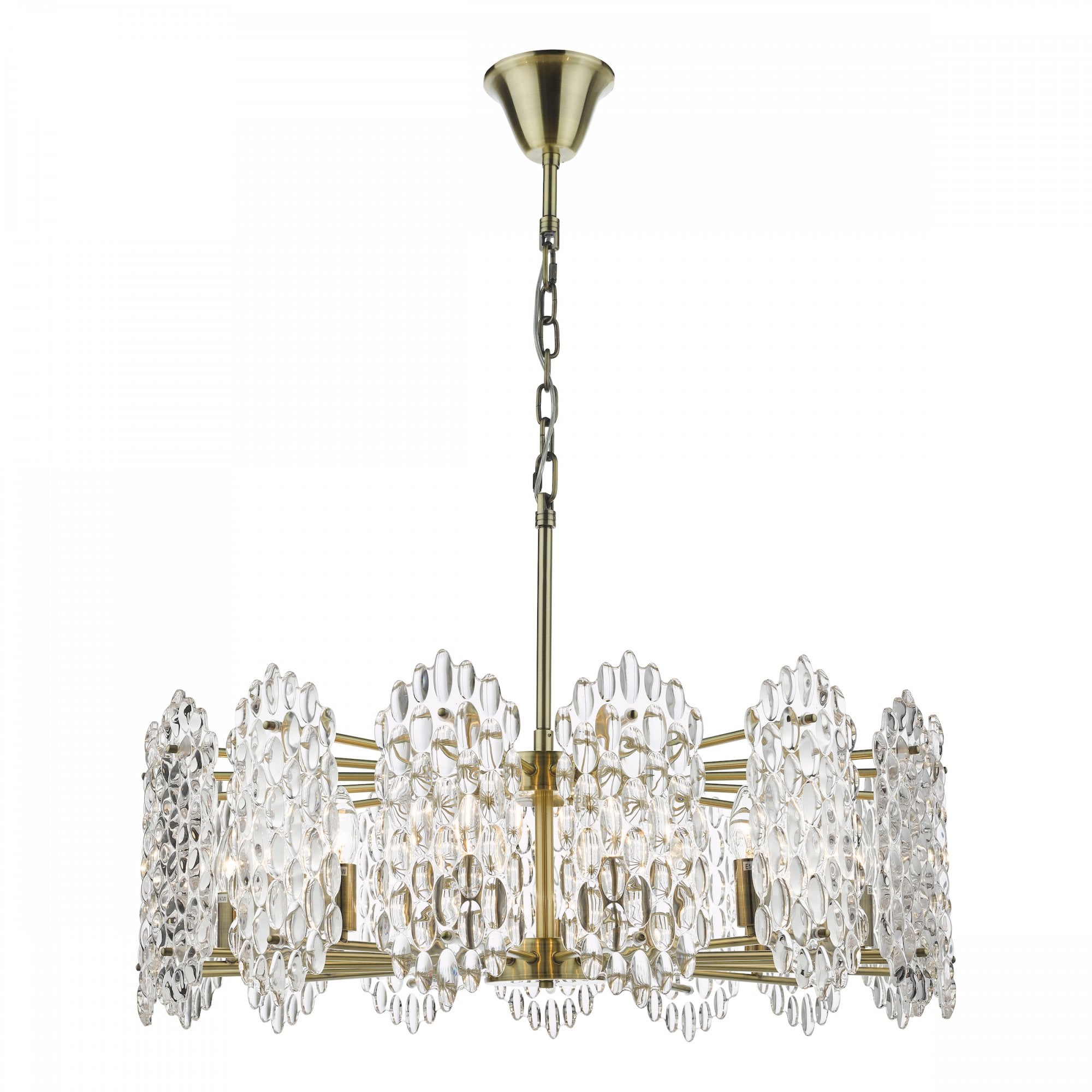 Porthos Unique 15 Light Textured Glass Ceiling Pendant In Antique Brass Finish POR1575