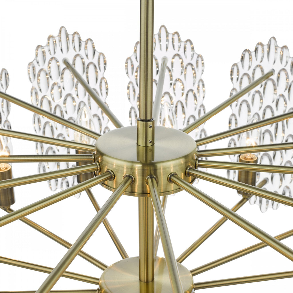 Porthos Unique 15 Light Textured Glass Ceiling Pendant In Antique Brass Finish POR1575