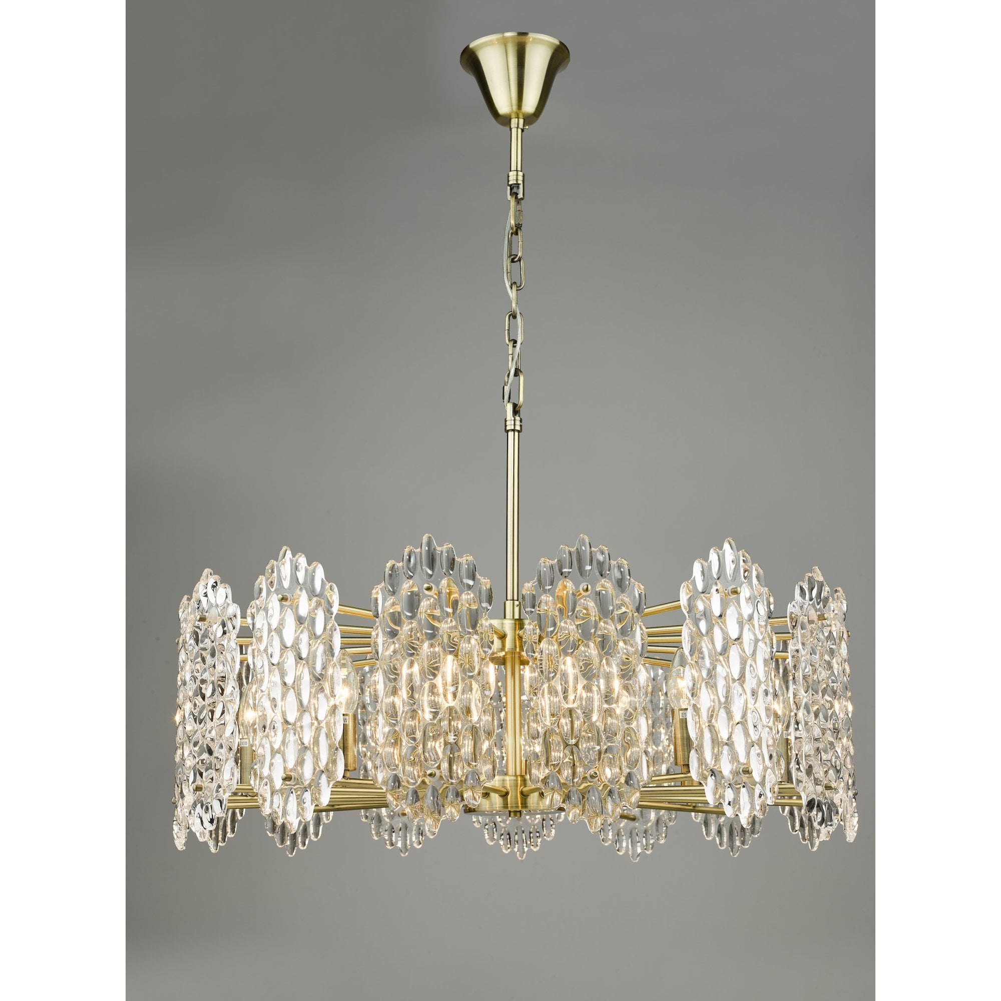 Porthos Unique 15 Light Textured Glass Ceiling Pendant In Antique Brass Finish POR1575