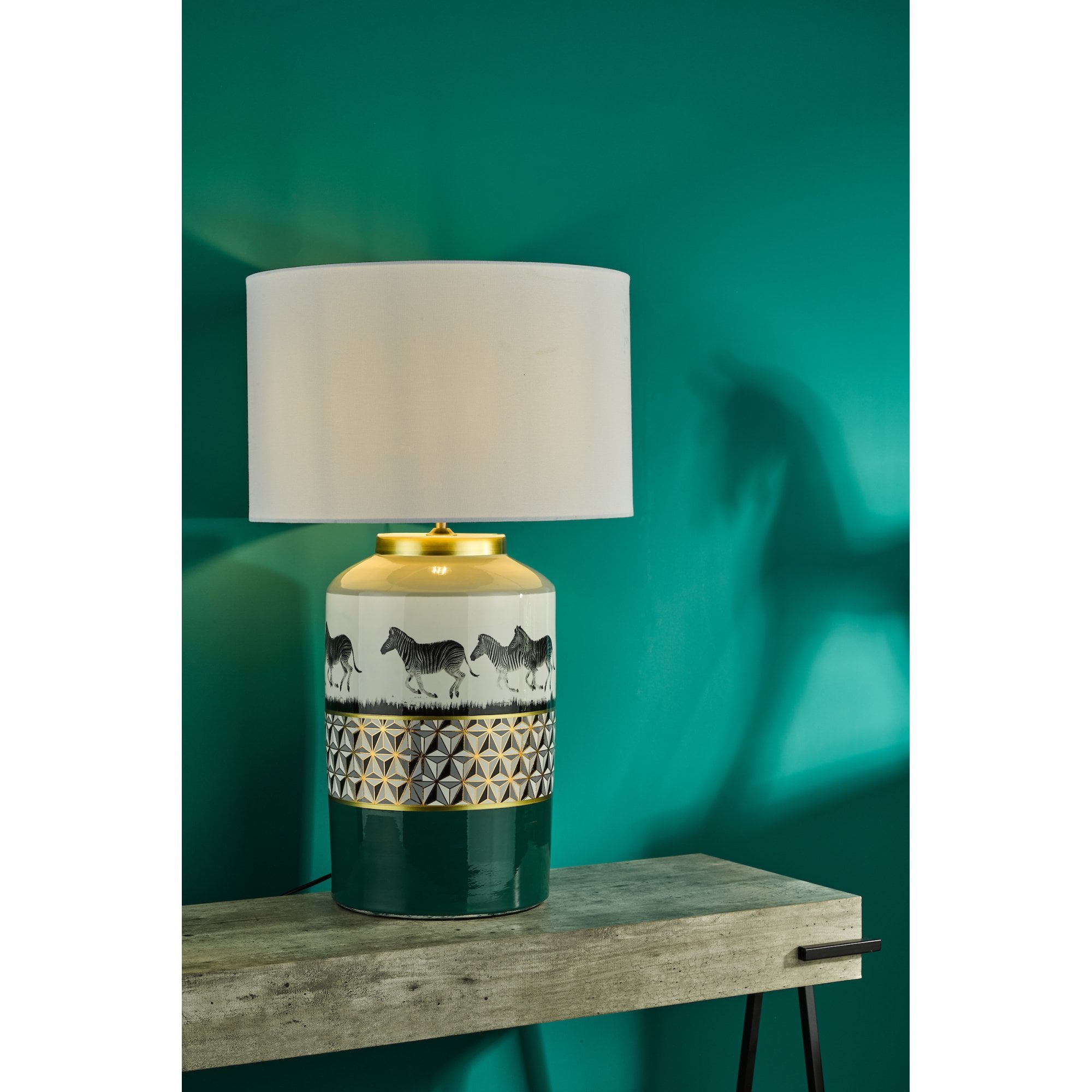 Callie Stylish Table Lamp In Green With Zebra Motif Base Only CAL4213