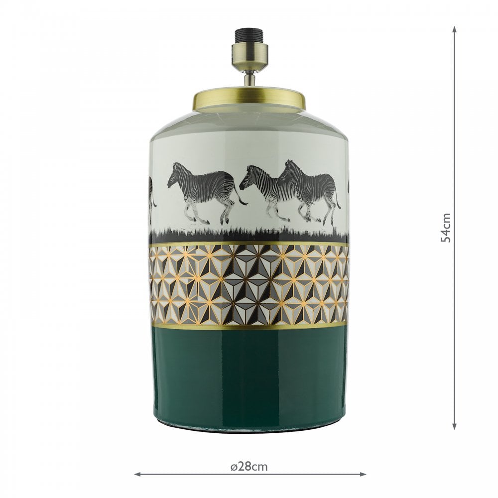 Callie Stylish Table Lamp In Green With Zebra Motif Base Only CAL4213