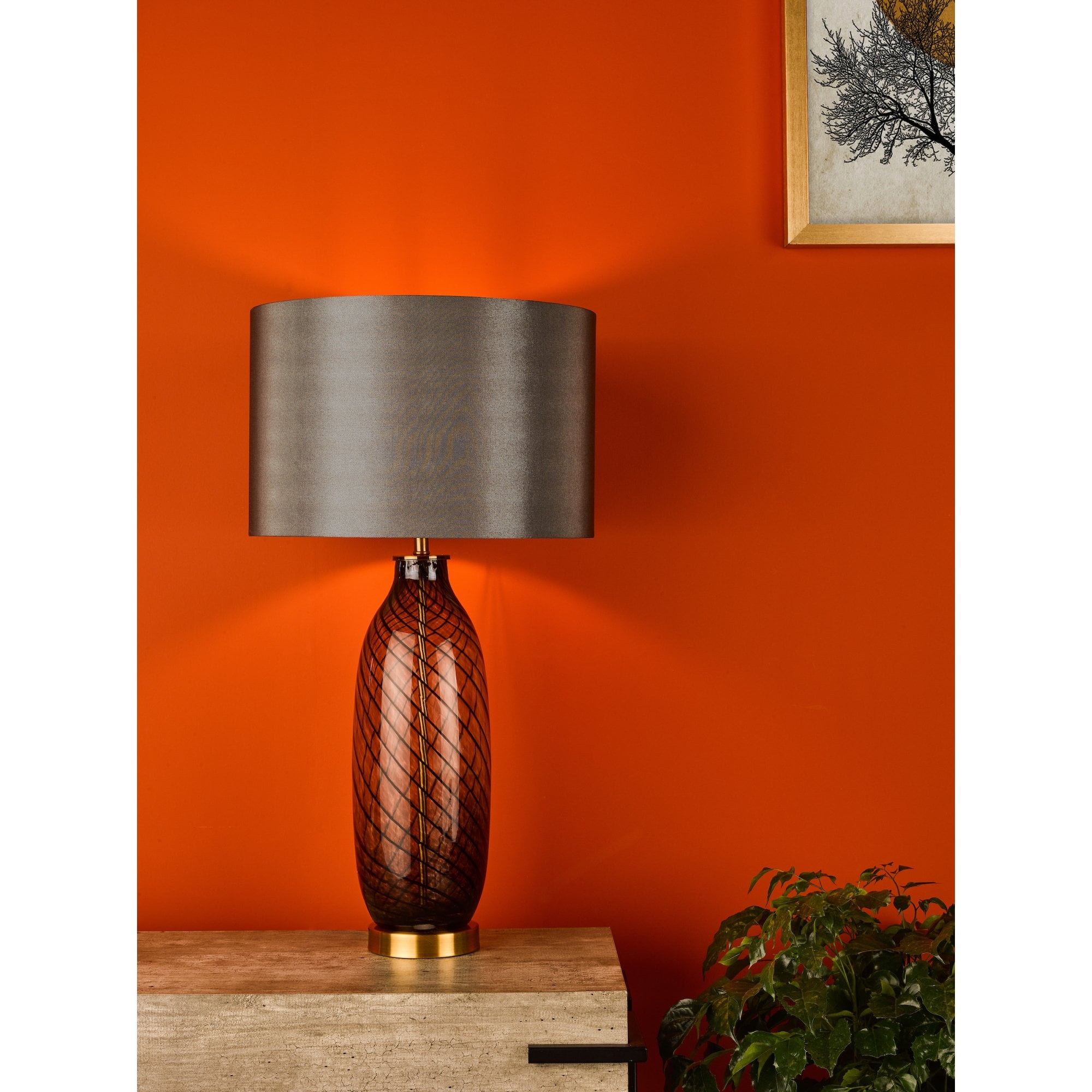 Zeya Modern Table Lamp In Smoked Glass Finish With Grey Shade ZEY4222