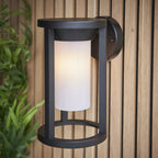 Braden Exterior Wall Light In Black Finish With White Shade IP44 96916
