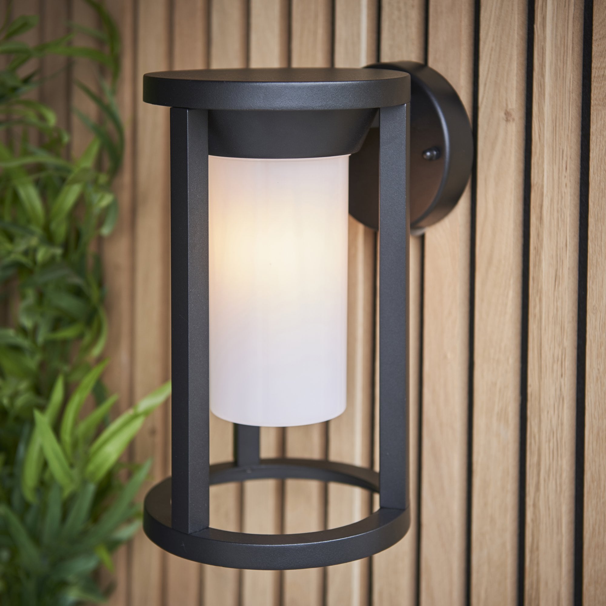 Braden Exterior Wall Light In Black Finish With White Shade IP44 96916