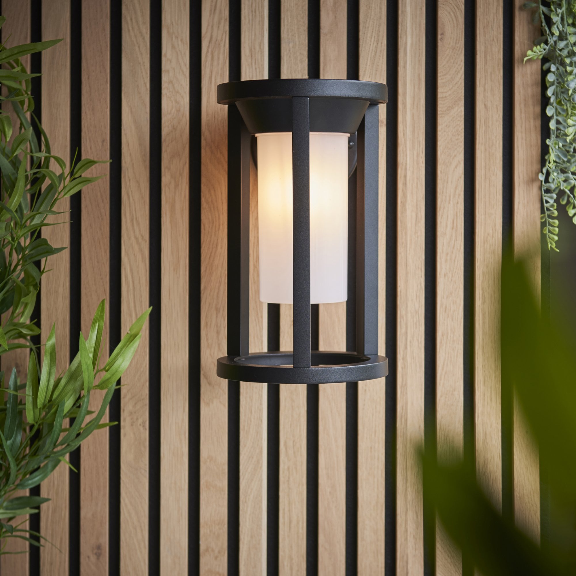 Braden Exterior Wall Light In Black Finish With White Shade IP44 96916