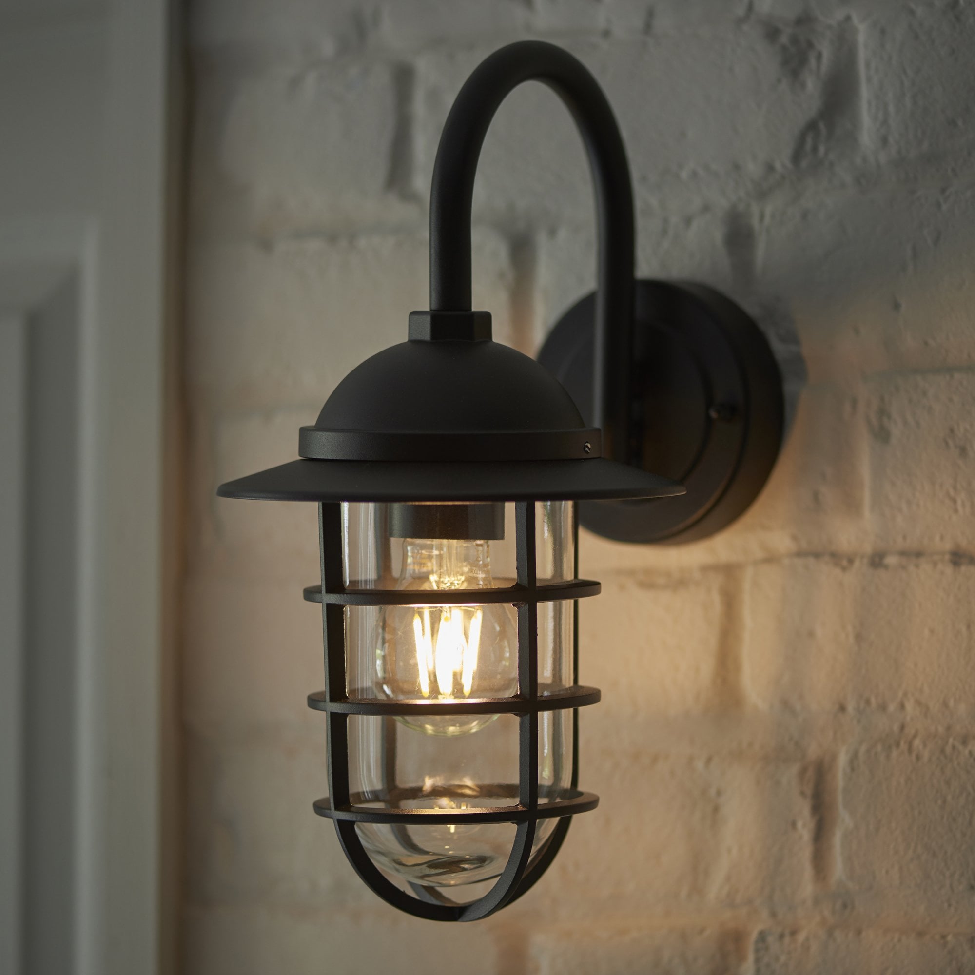 Port Exterior Wall Light In Textured Black Finish with Cage IP44 96907