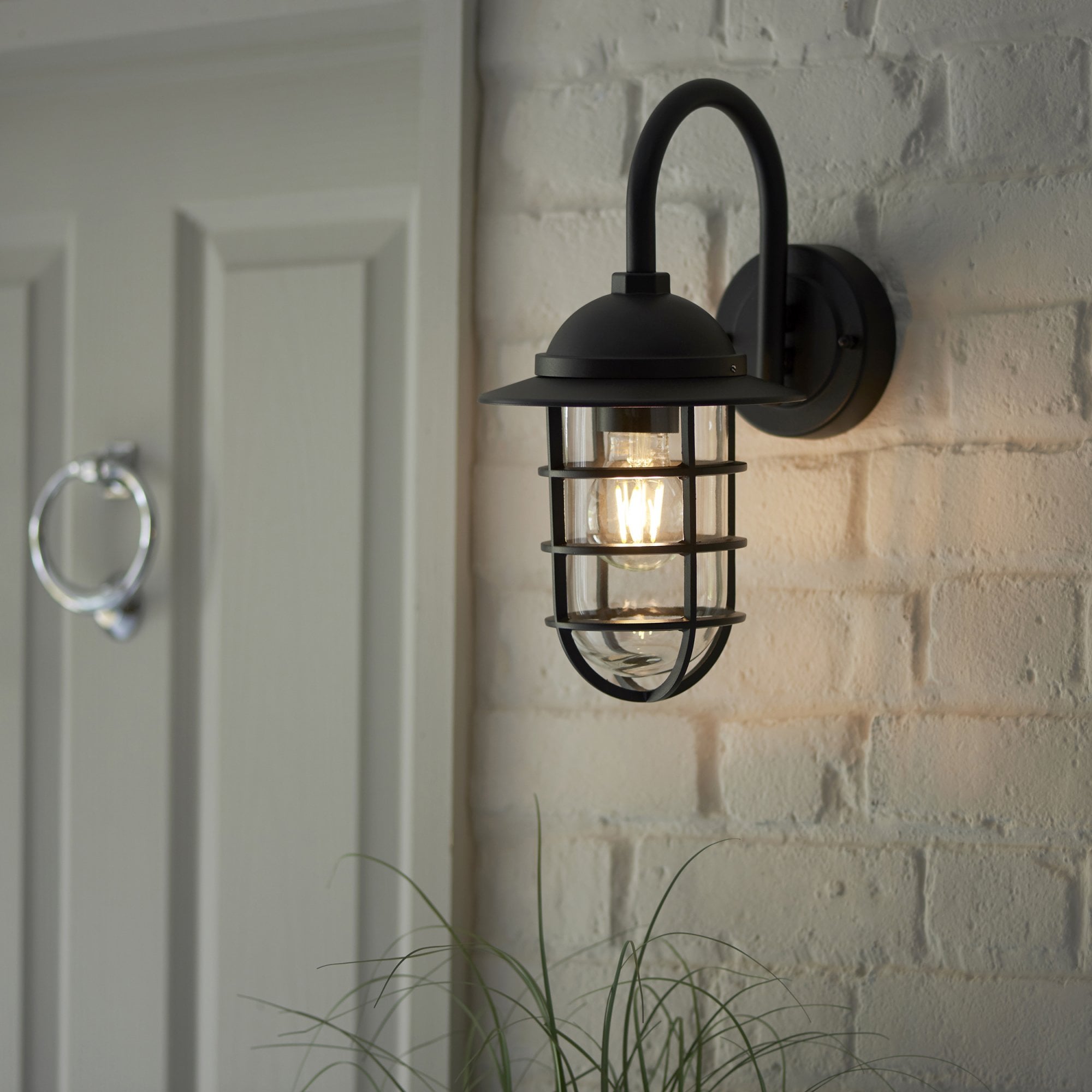 Port Exterior Wall Light In Textured Black Finish with Cage IP44 96907