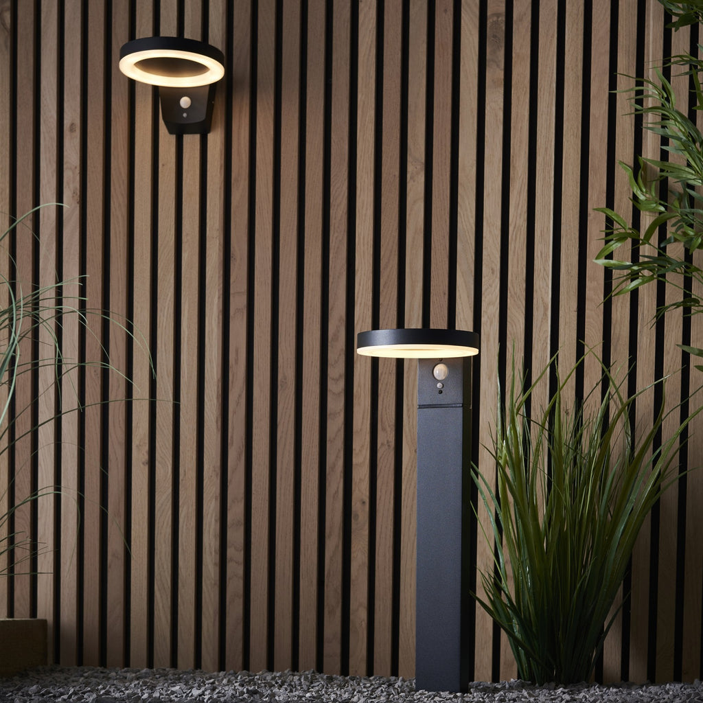 Ebro Exterior PIR Photocell Wall Light In Textured Black Finish IP44 96933
