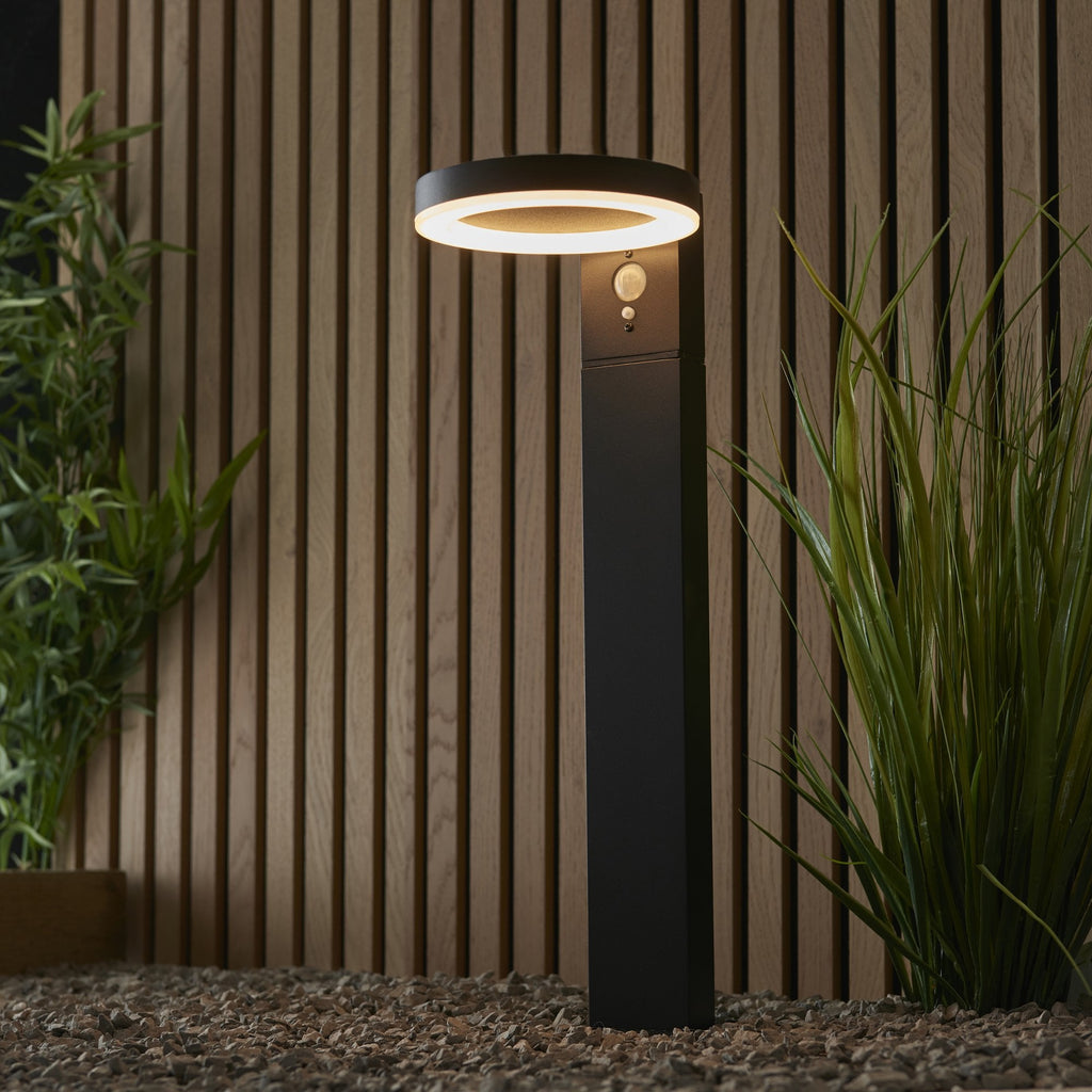 Ebro Exterior PIR Photocell Post Light In Textured Black Finish IP44 96934
