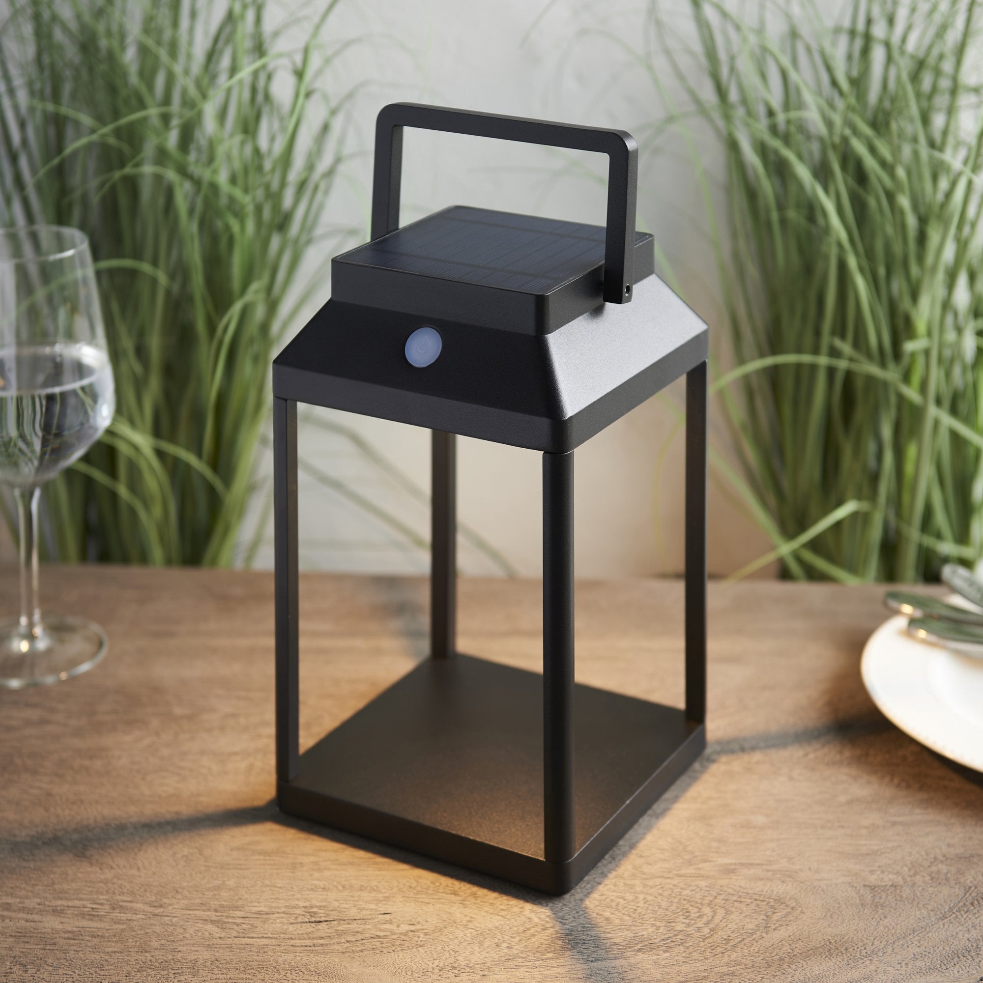 Linterna Photocell Exterior Table Lamp In Textured Black Finish IP44 96931