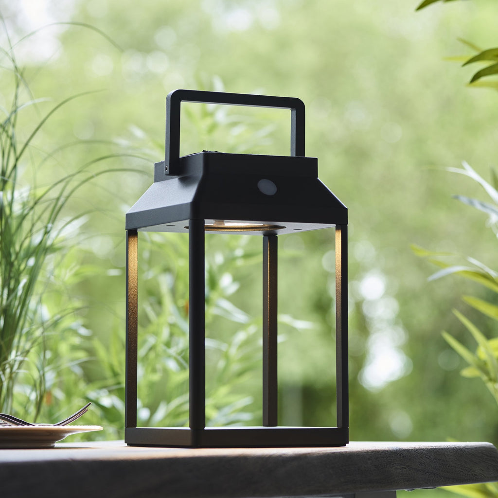 Linterna Photocell Exterior Table Lamp In Textured Black Finish IP44 96931
