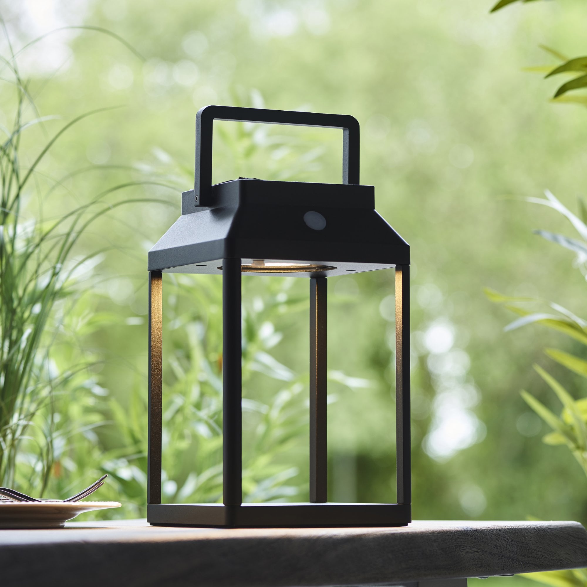 Linterna Photocell Exterior Table Lamp In Textured Black Finish IP44 96931