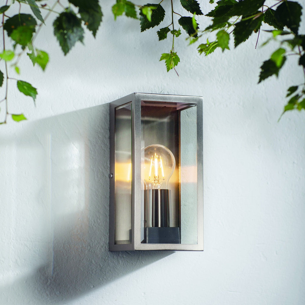 Oxford Exterior Single Box Wall Light In Brushed Stainless Steel IP44 53803