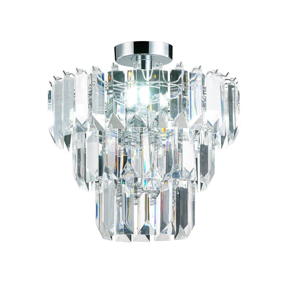 Elegant Crystal Prism 3 Light Semi Flush Ceiling Chandelier In Polished Chrome Finish