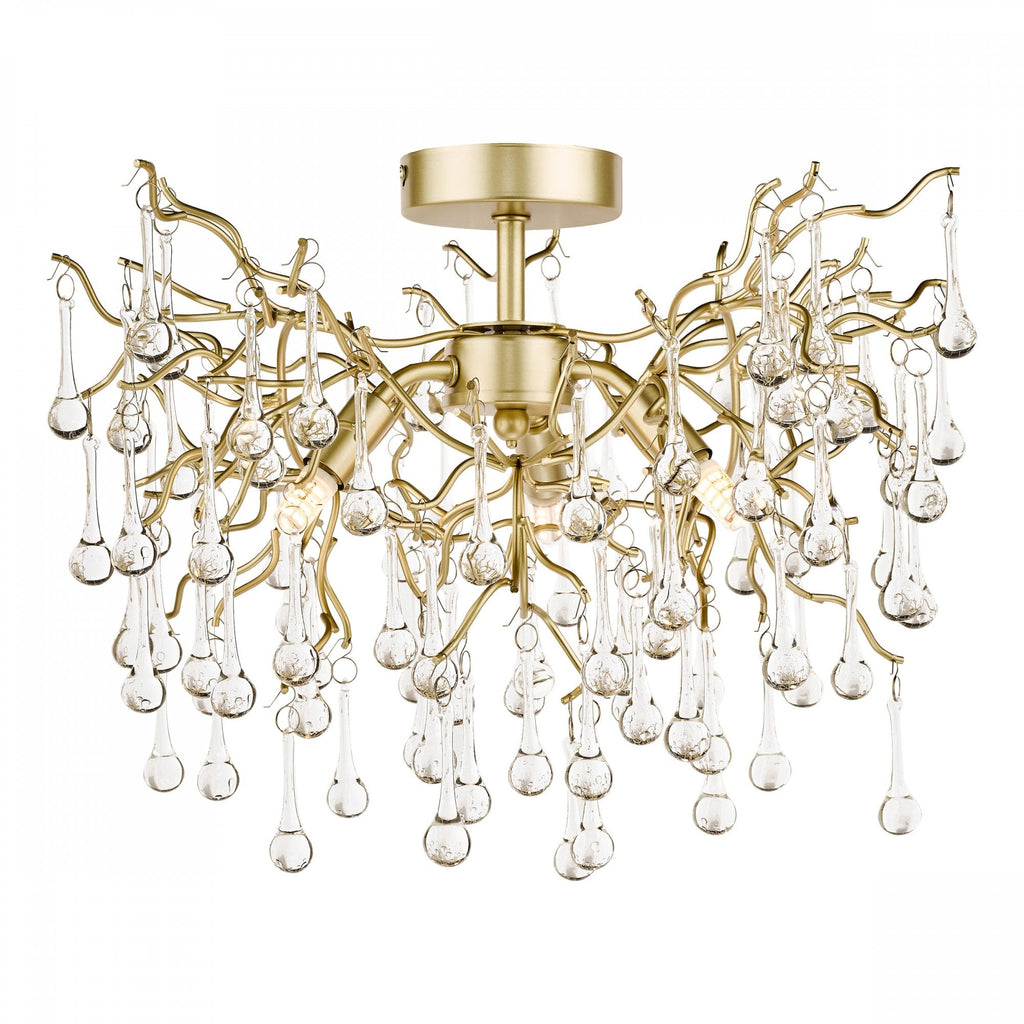 Willow 3 Light Crystal Semi Flush Ceiling Light In Champagne Finish LA3756150-Q