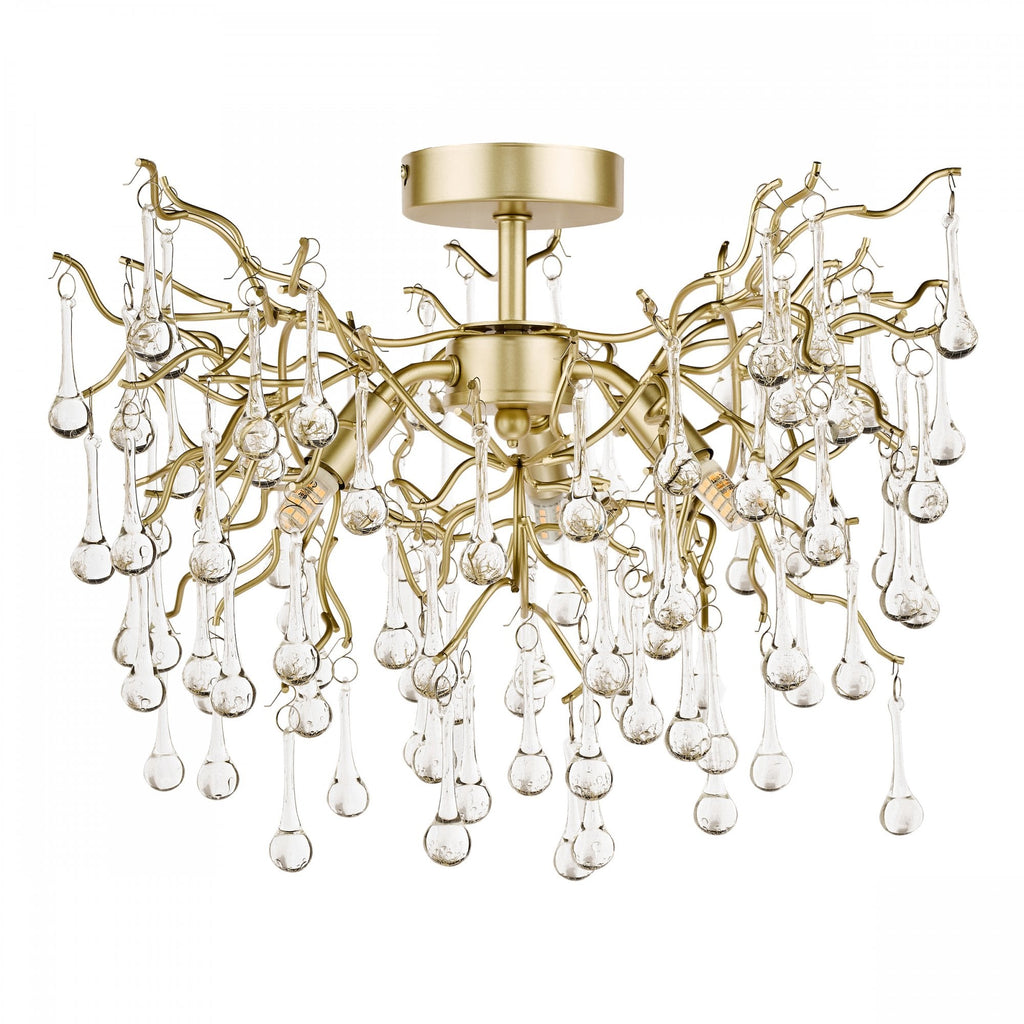 Willow 3 Light Crystal Semi Flush Ceiling Light In Champagne Finish LA3756150-Q