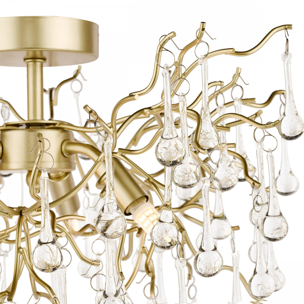 Willow 3 Light Crystal Semi Flush Ceiling Light In Champagne Finish LA3756150-Q