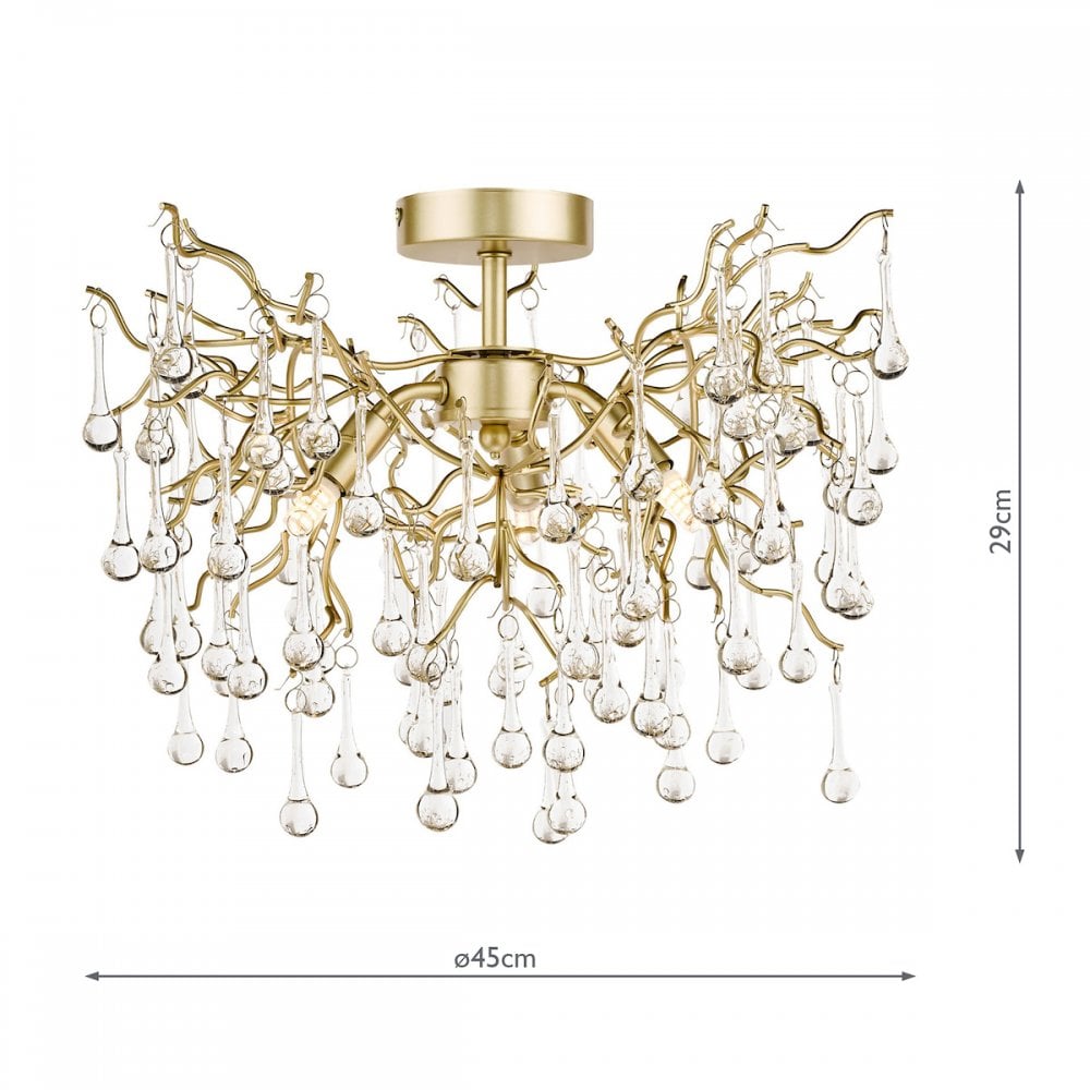 Willow 3 Light Crystal Semi Flush Ceiling Light In Champagne Finish LA3756150-Q