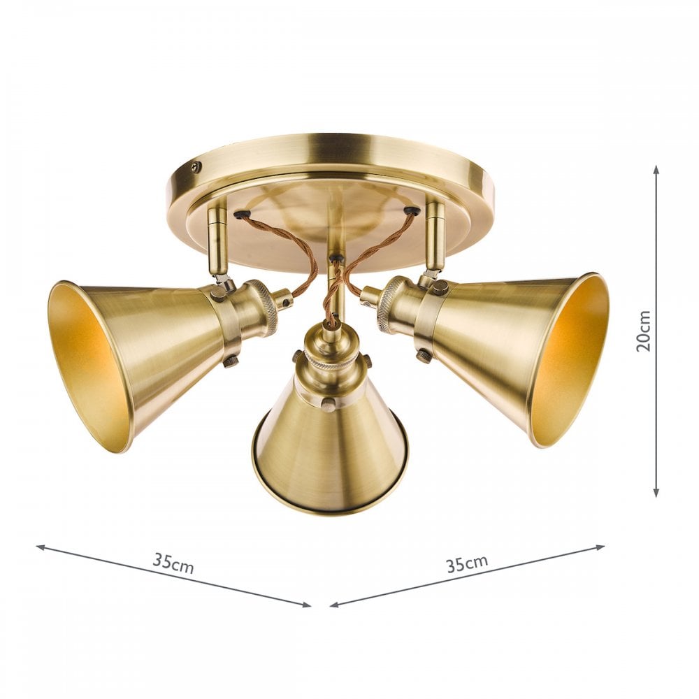 Rufus 3 Light Ceiling Plate Spotlight In Antique Brass Finish LA3756157-Q