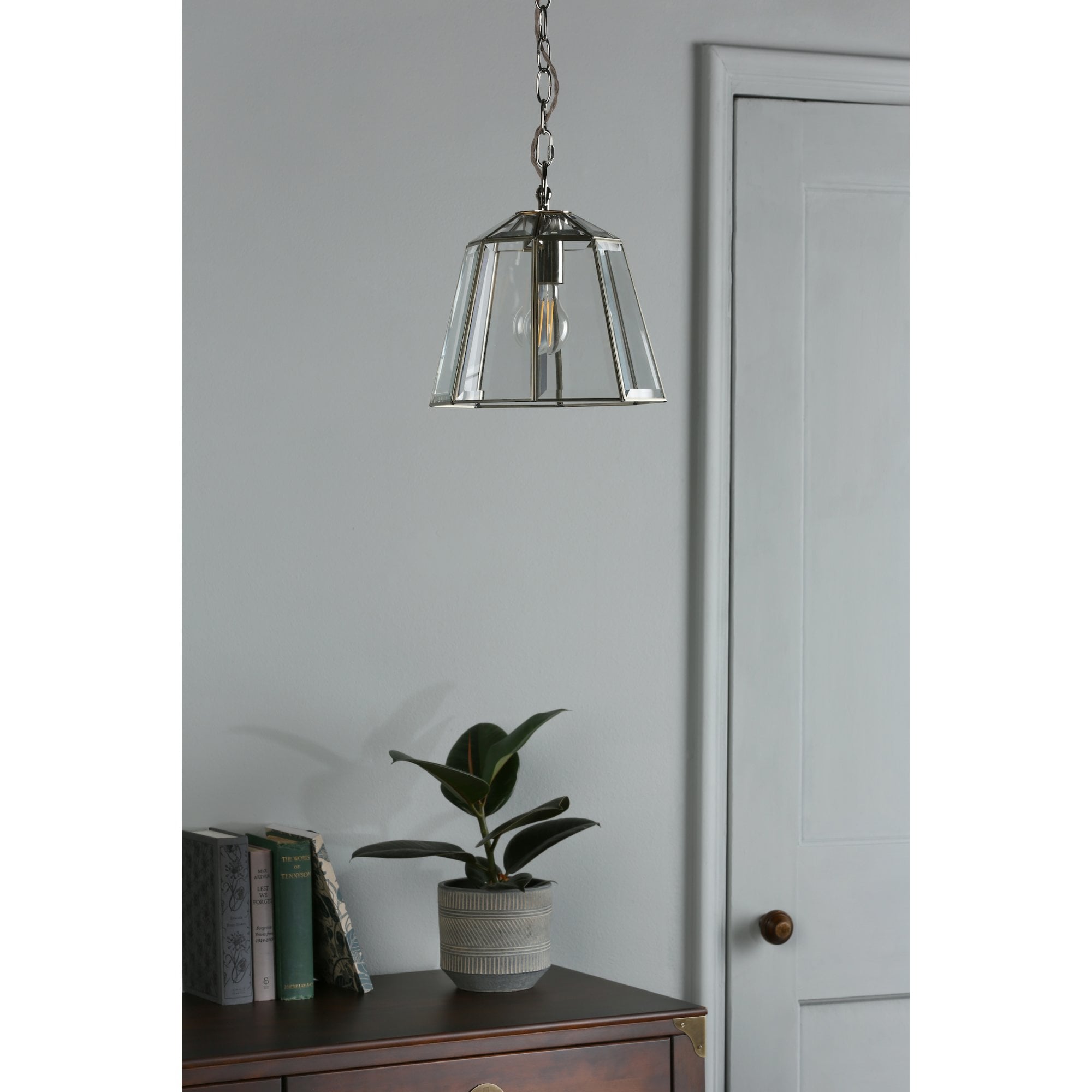 Clayton Lantern Ceiling Pendant Light In Polished Silver Finish LA3756166-Q
