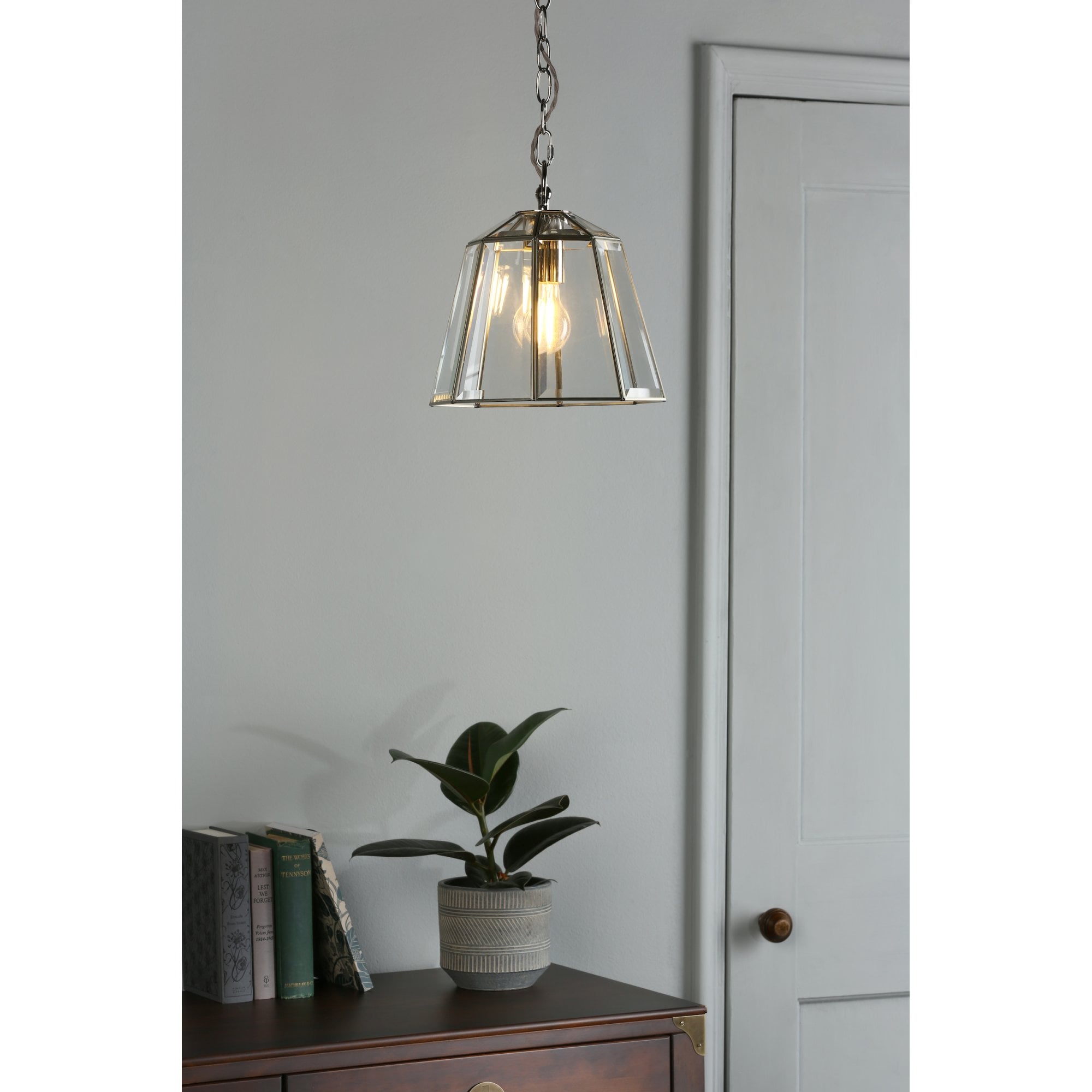Clayton Lantern Ceiling Pendant Light In Polished Silver Finish LA3756166-Q