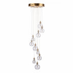 Dita Stunning 10 Light Cluster Ceiling Pendant In Warm Brass With Ribbed Glass DIT2342