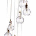 Dita Stunning 10 Light Cluster Ceiling Pendant In Warm Brass With Ribbed Glass DIT2342