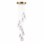 Dita Stunning 10 Light Cluster Ceiling Pendant In Warm Brass With Ribbed Glass DIT2342
