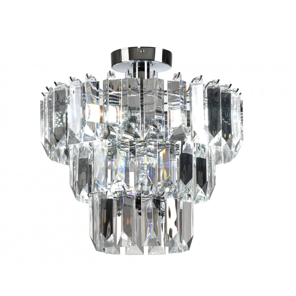 Elegant Crystal Prism 3 Light Semi Flush Ceiling Chandelier In Polished Chrome Finish