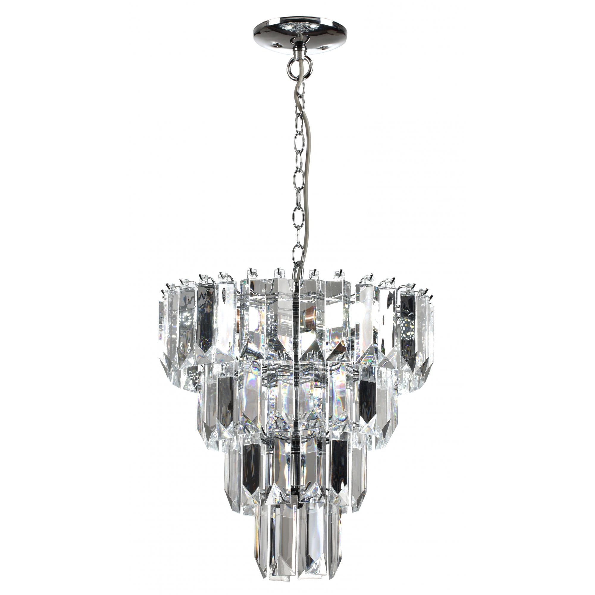 Elegant Crystal Prism 4 Light Ceiling Chandelier In Polished Chrome Finish