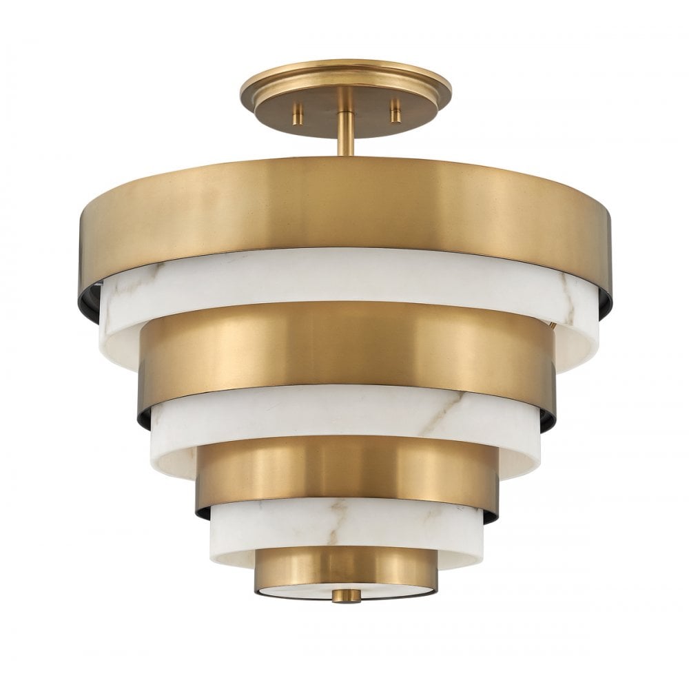 Echelon 3 Light Semi Flush Ceiling Light In Heritage Brass Finish QN-ECHELON-SF