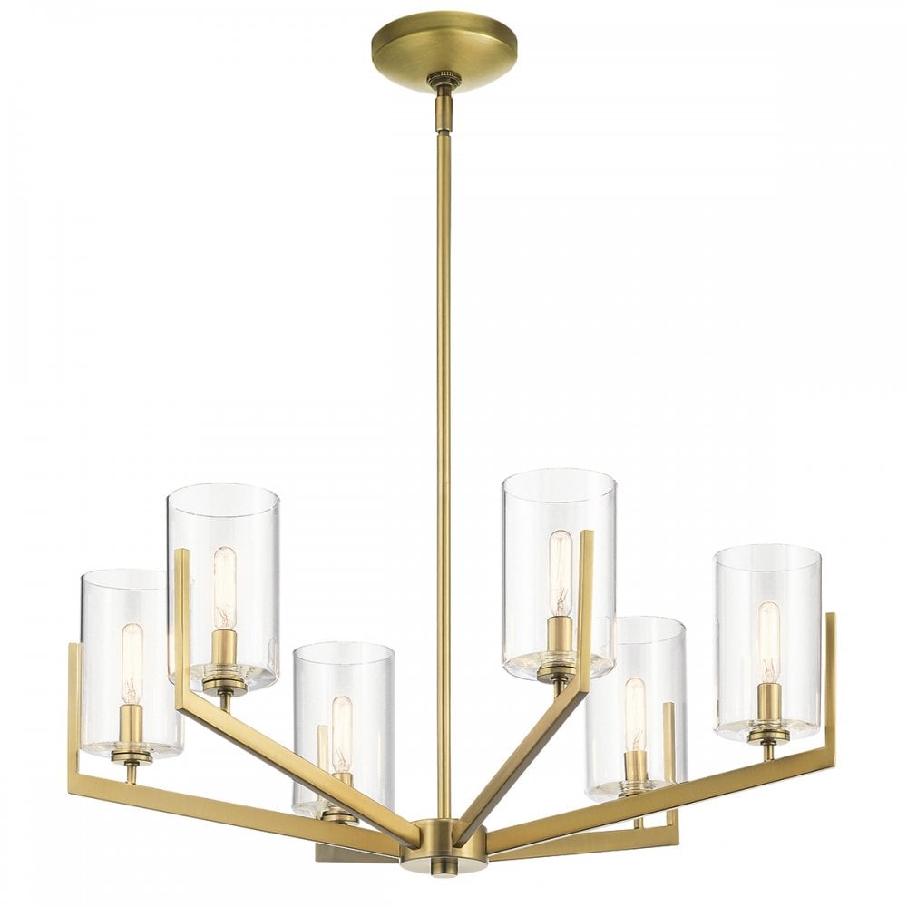 Nye Modern 6 Light Ceiling Chandelier in Brushed Natural Brass QN-NYE6-BNB