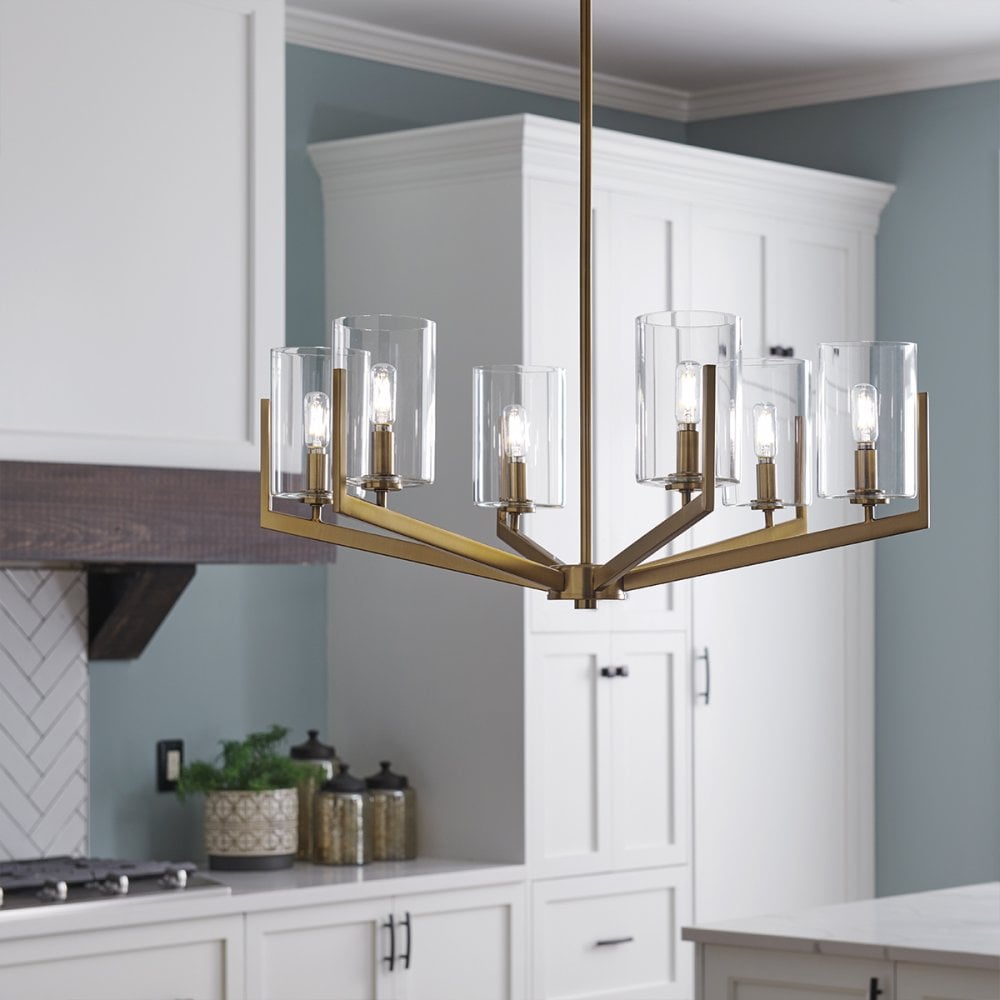 Nye Modern 6 Light Ceiling Chandelier in Brushed Natural Brass QN-NYE6-BNB