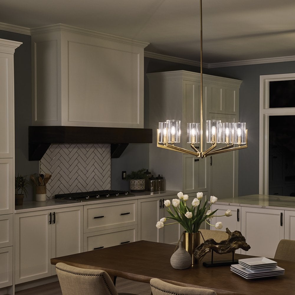 Nye Modern 6 Light Ceiling Chandelier in Brushed Natural Brass QN-NYE6-BNB